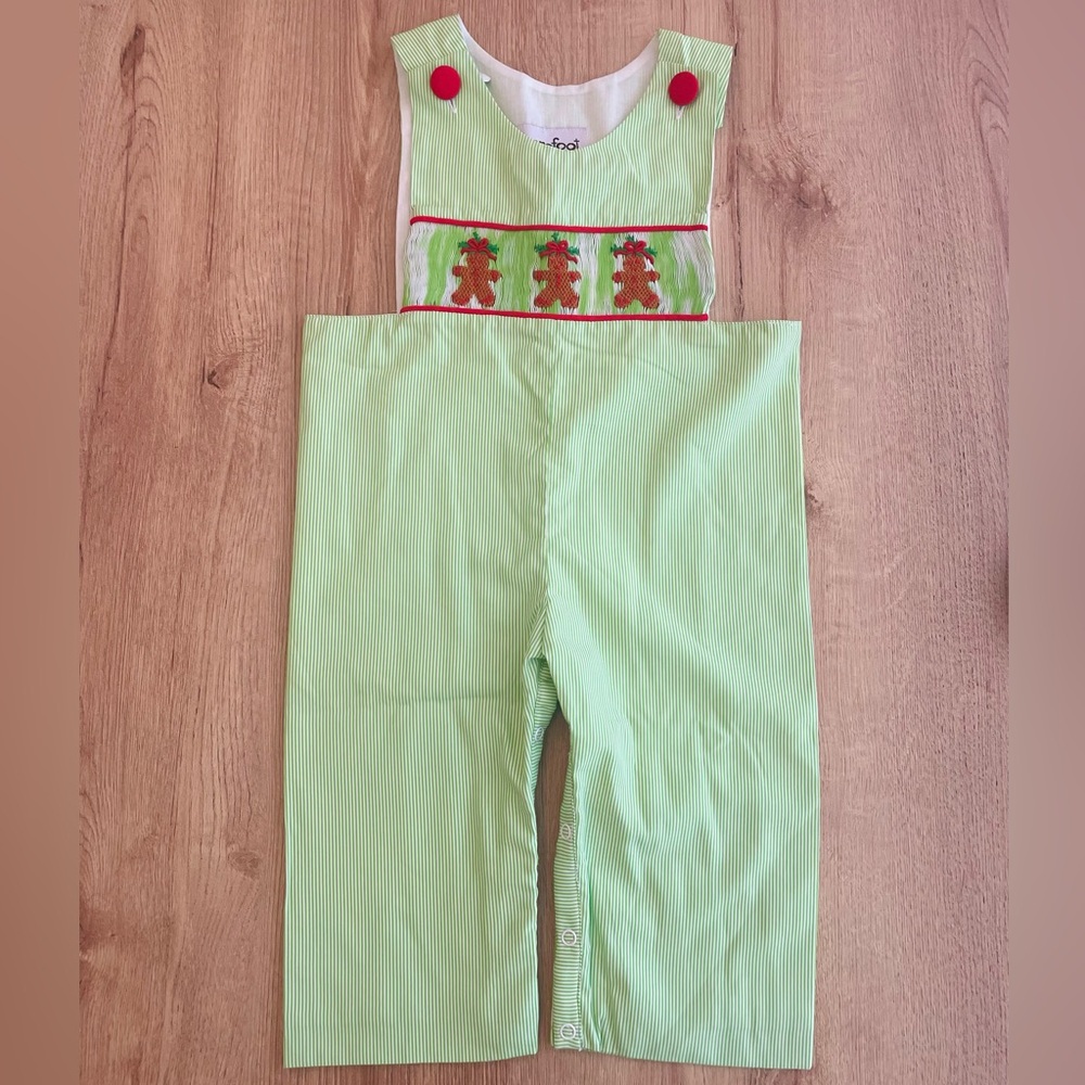 NWOT Green Stripe Gingerbread Smocked Jon Jon